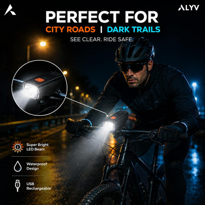 Kit d'Éclairage LED Avant et Arrière Rechargeable par USB pour Vélo HY035 - طقم إضاءة ليد ساطع للدراجات الأمامية والخلفية قابلة لإعادة الشحن