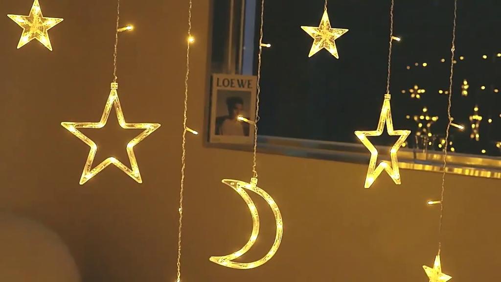 Guirlande LED Ramadan en Forme de Croissant et D’étoiles V3 – ستائر رمضانية مضيئة على شكل هلال ونجمة