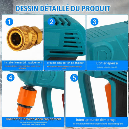 Nettoyeur Haute Pression Sans Fil 30 Bar et Pistolet de Lavage Auto et Deux Batteries - جهاز غسيل ضغط عالي لاسلكي 30 بار مع بطاريتين