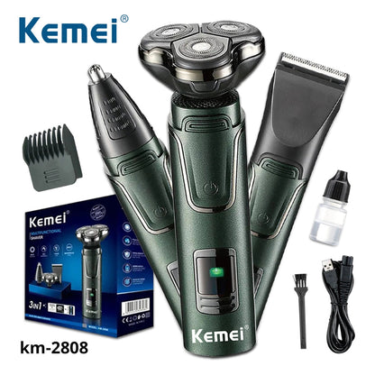 Kemei Rasoir Corps Complet Ipx7 Étanche Multifonctionnel Trois Tête Lames Flottant Poignées Amovible km-2808 - تنزوت