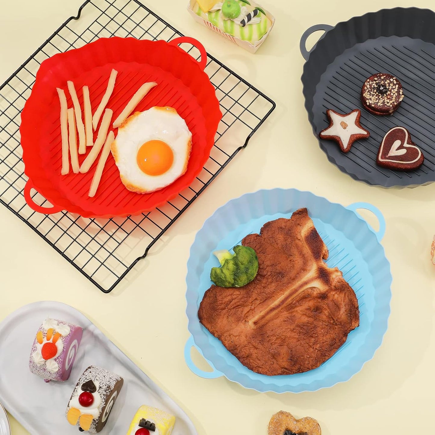 Pack de 3 moules en silicone pour friteuse à air chaud - طقم قوالب الطبخ في الفرن من سيليكون عالي الجودة