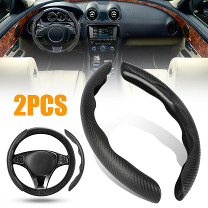 2 Pcs Housse de Volant Voiture antidérapant Noir carbon - تنزوت