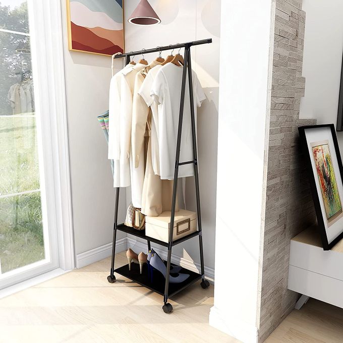 Porte-manteau en métal amovible avec roulettes, étagère de rangement multifonction