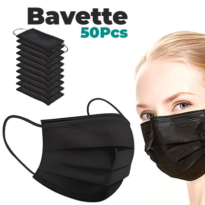 Lot de 50Pcs Bavettes jetables à trois couches - علبة كمامات سوداء تنزوت