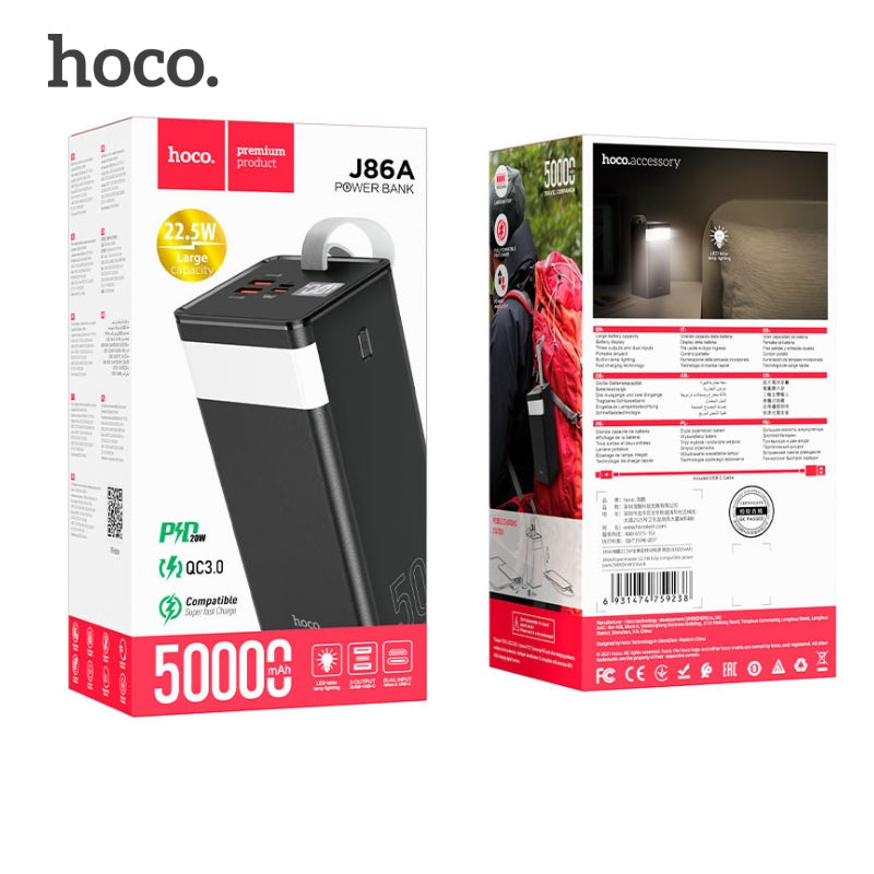 Banque d’alimentation HOCO J86A Powermaster 22,5W 50000mAh Avec Affichage LCD et Lampe douce