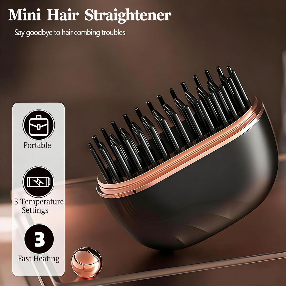 Brosse Lissante Chauffante Sans Fil HB-208 - مشطة شعر حرارية لاسلكية محمولة للتمليس السريع