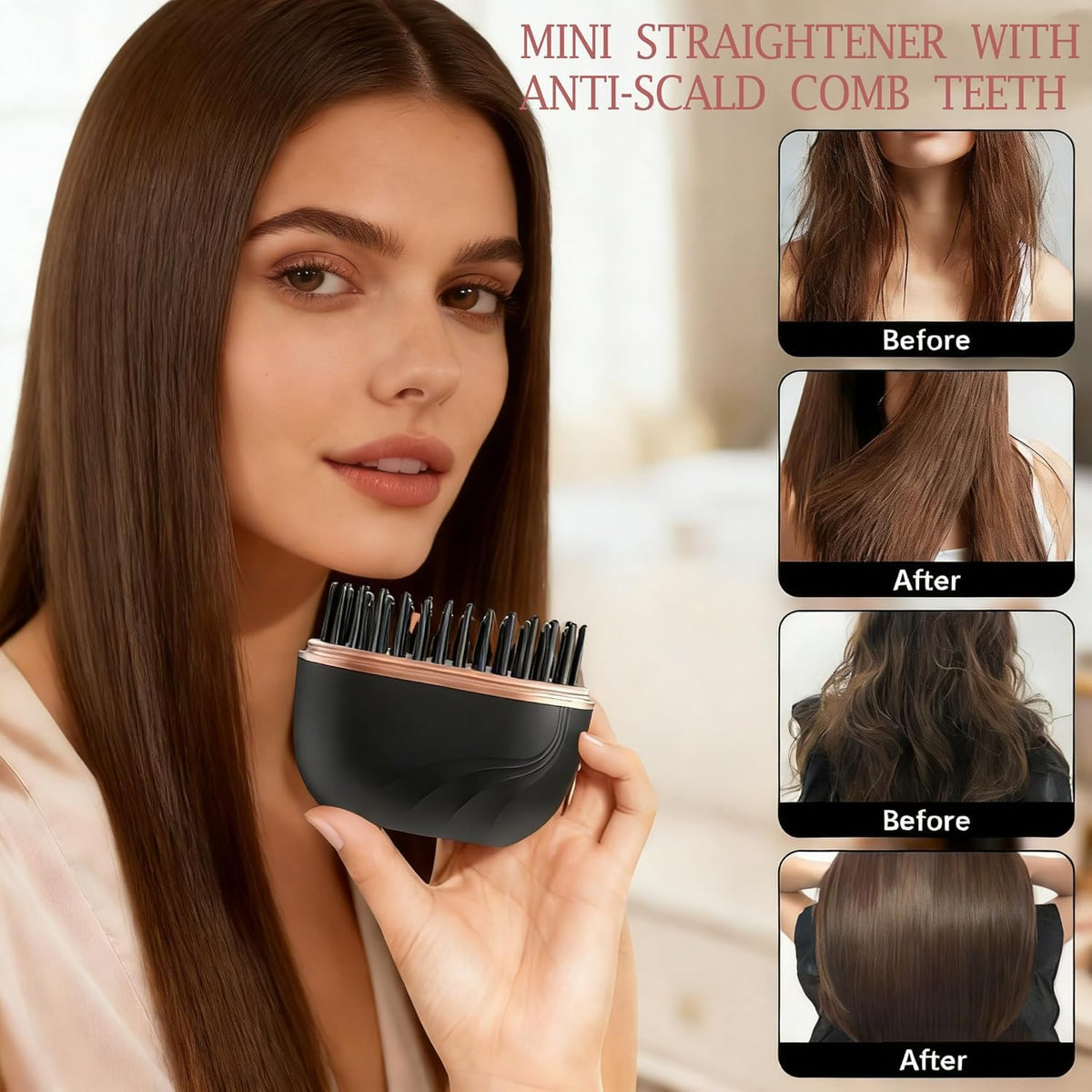 Brosse Lissante Chauffante Sans Fil HB-208 - مشطة شعر حرارية لاسلكية محمولة للتمليس السريع