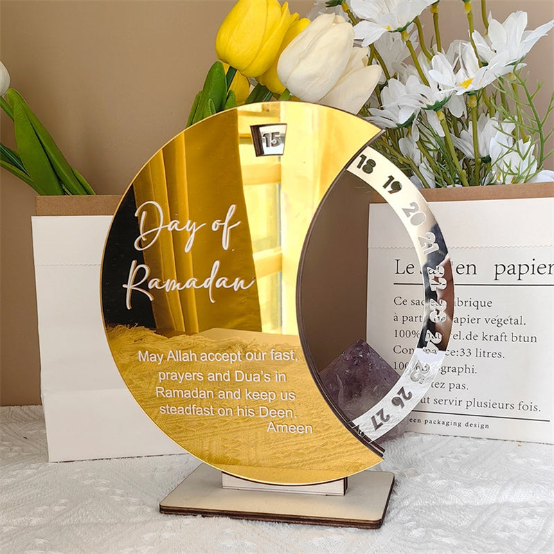 Calendrier rotatif pour compte à rebours du Ramadan , En acrylique effet miroir Grand Format ديكور رزنامة شهر رمضان حجم كبير ذهبي تنزوت