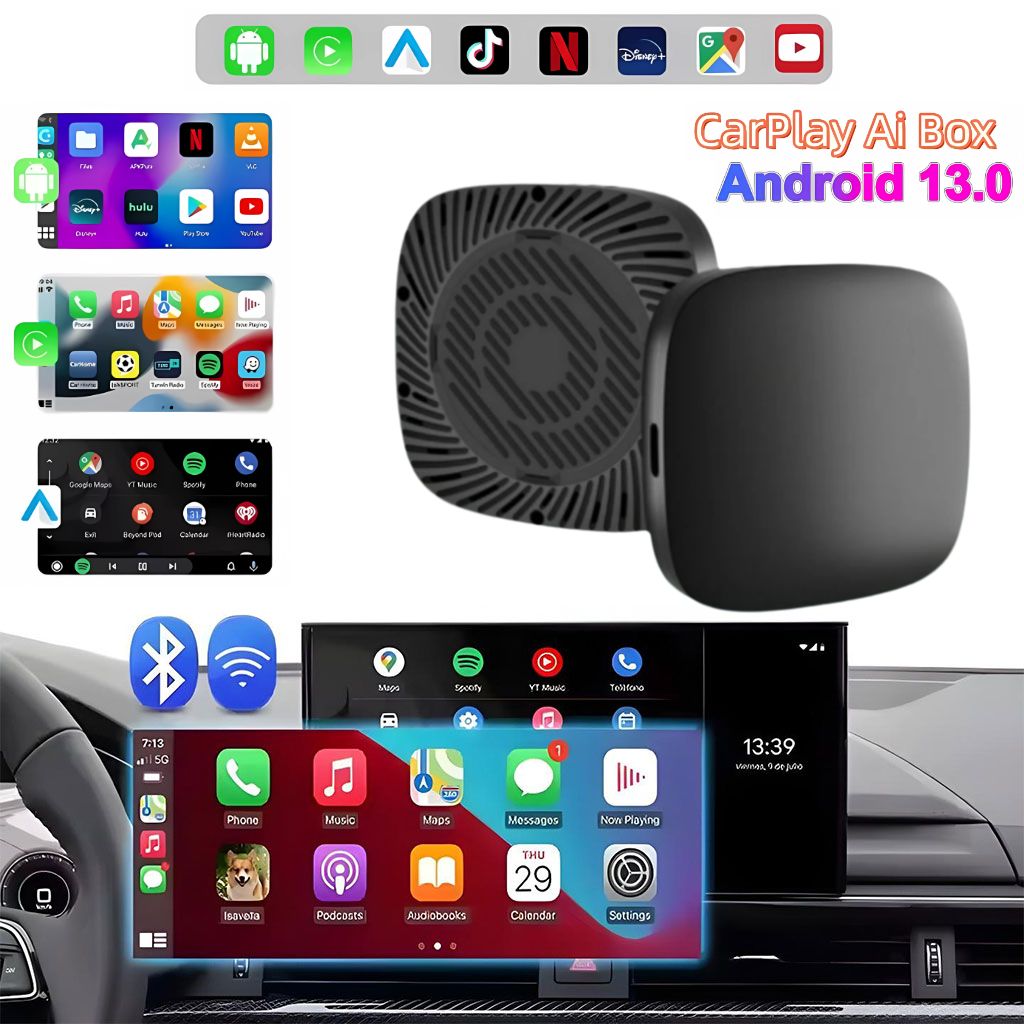 Box CarPlay Sans Fil Android 13 pour Voiture Stockage 32GB + 2GB RAM – جهاز ميديا بنظام أندرويد 13 - تنزوت