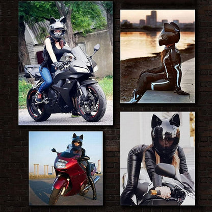 Casque de moto pour femme et fille avec oreilles de chat - خوذة احترافية للنساء
