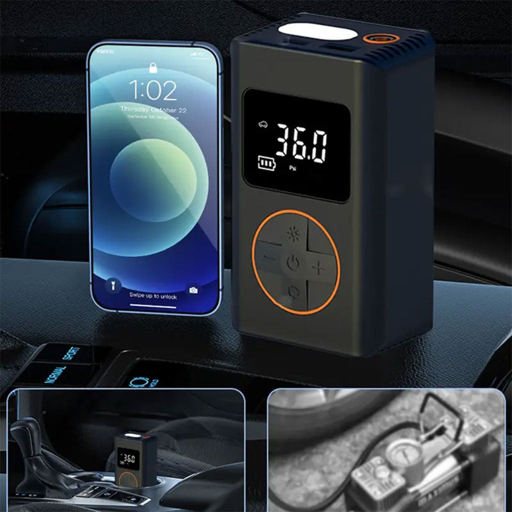 Compresseur d’air pour pneus de voiture avec manomètre numérique – جهاز ضغط الهواء