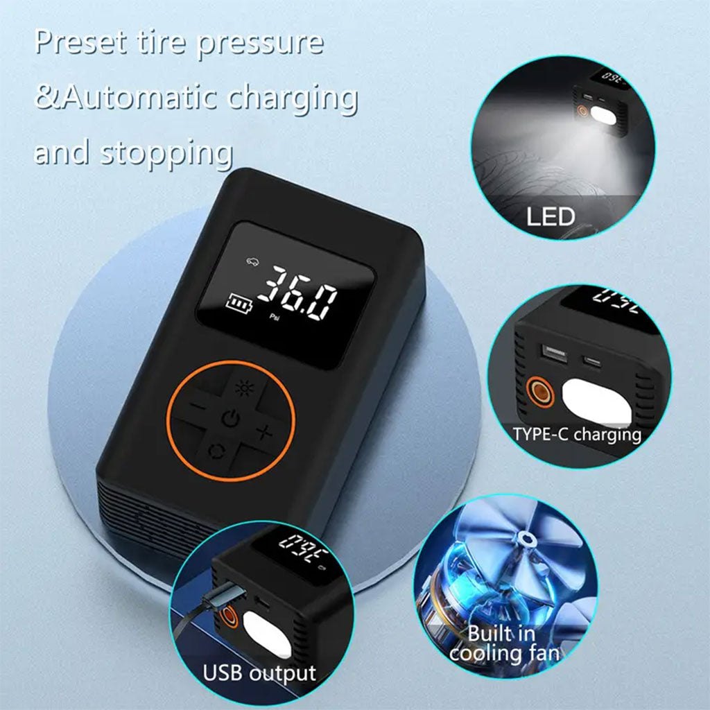 Compresseur d’air pour pneus de voiture avec manomètre numérique – جهاز ضغط الهواء