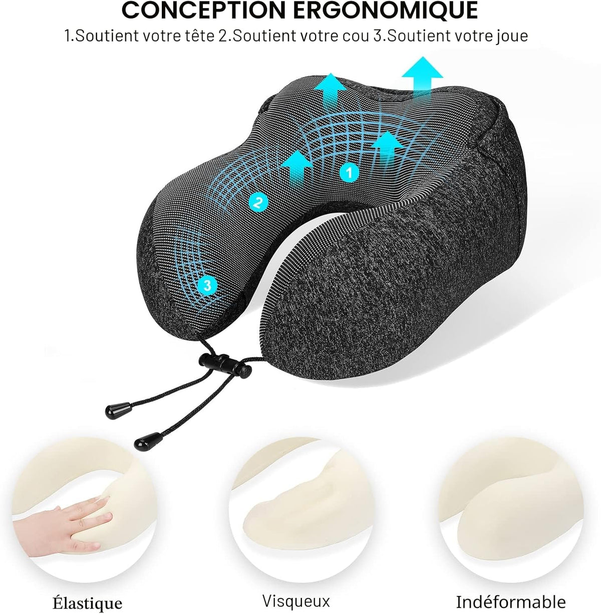 Coussin de Voyage en Mousse à Mémoire de Forme avec Capuche - وسادة سفر طبية بميموري فوم وغطاء رأس