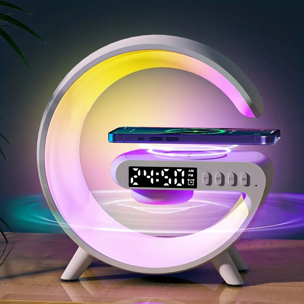 Réveil intelligente type G Bluetooth chargement sans fil haut-parleur RGB lumineuses G63-Blanc