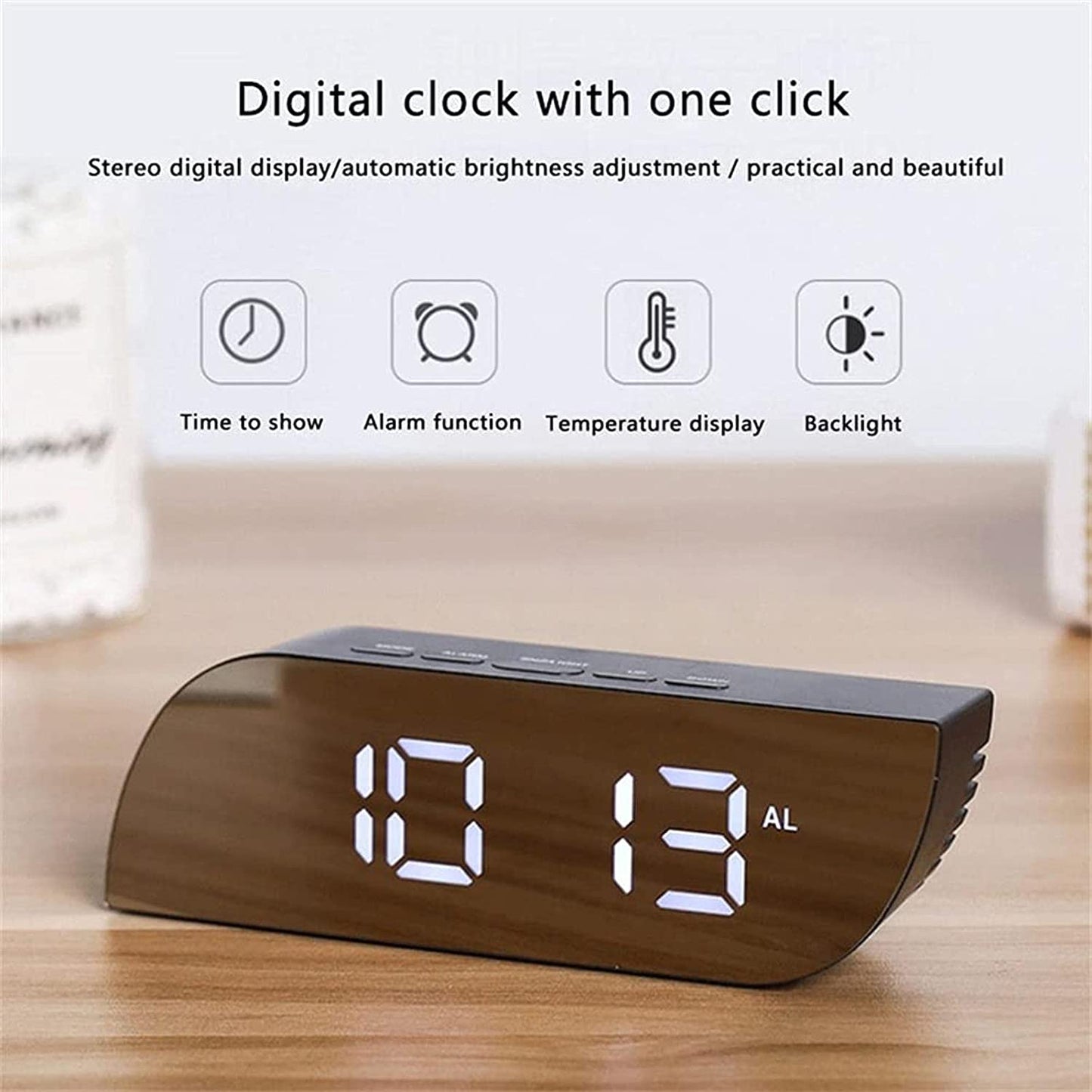 Réveil numérique intelligent horloge à affichage numérique miroir avec lumière LED - تنزوت