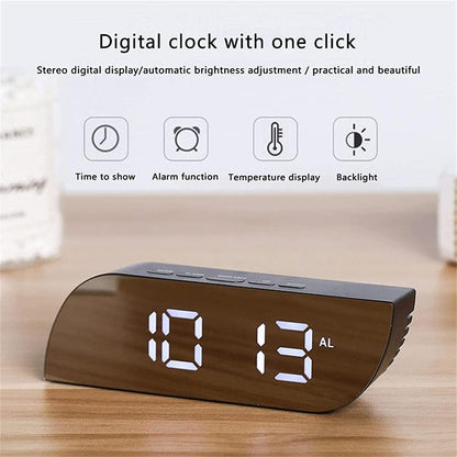 Réveil numérique intelligent horloge à affichage numérique miroir avec lumière LED - تنزوت