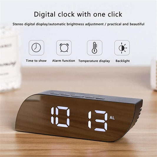 Réveil numérique intelligent horloge à affichage numérique miroir avec lumière LED - تنزوت