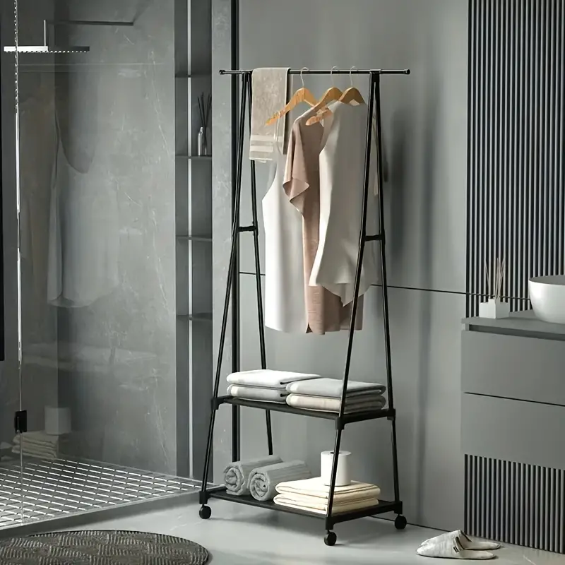 Porte-manteau en métal amovible avec roulettes, étagère de rangement multifonction