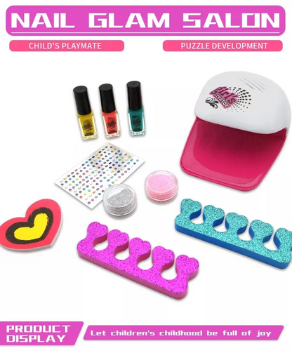 Kit de salon Nail Glam lavable pour enfants avec sèche-ongles - طقم صالون تجميل الأظافر للأطفال قابل للغسل مع مجفف للأظافر