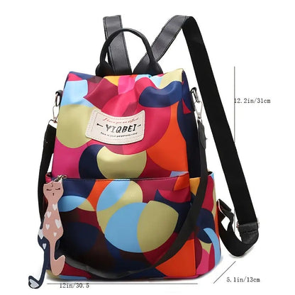 Sac à dos oxford Antivol étanche pour femmes – multicouleur – حقيبة ظهر أكسفورد مقاومة للماء ومضادة للسرقة للنساء