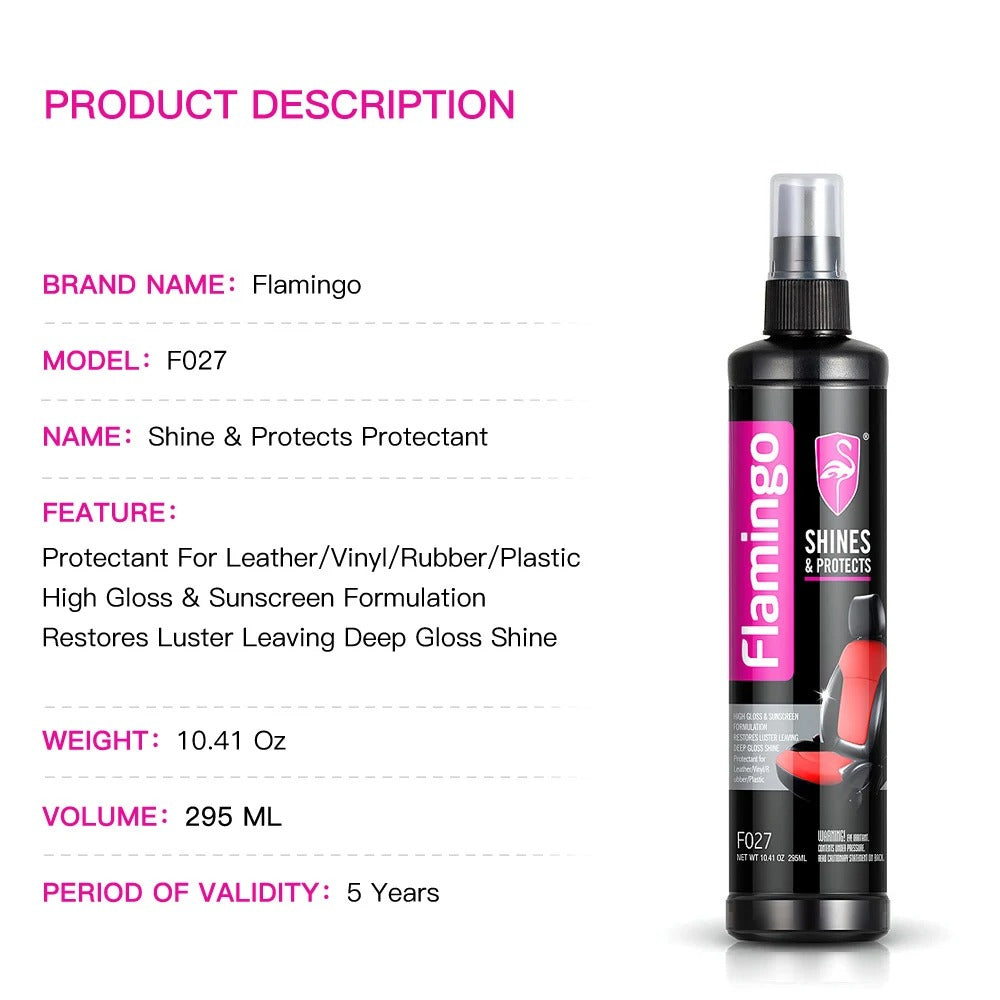 FLAMINGO Brillance ET Protection Intérieure pour Voitures 295 ml – منظف مقاعد الجلدية للسيارات
