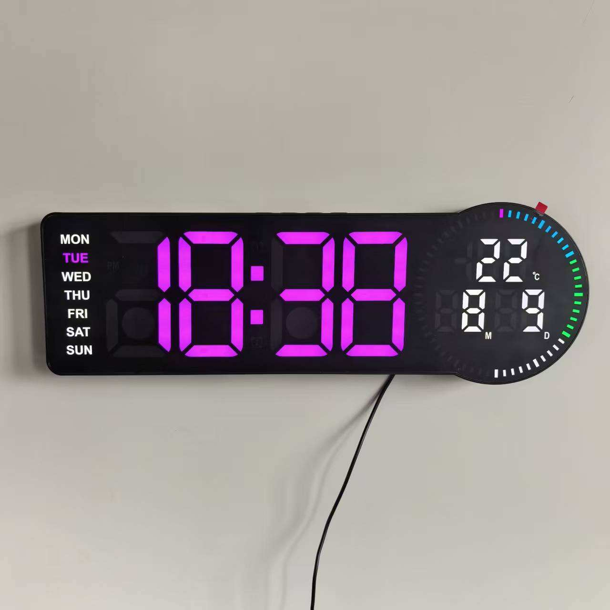 Horloge Murale Numérique LED RGB avec Télécommande et Calendrier 6688 - ساعة حائط رقمية ذكية إضاءة مع منبه ودرجة حرارة