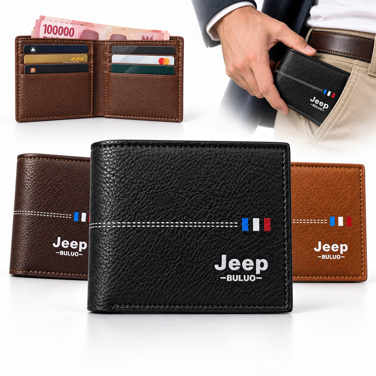 Portefeille Jeep Buluo V6 pour Homme Multi-Poches en Simili Cuire - محفظة نقود وبطاقات