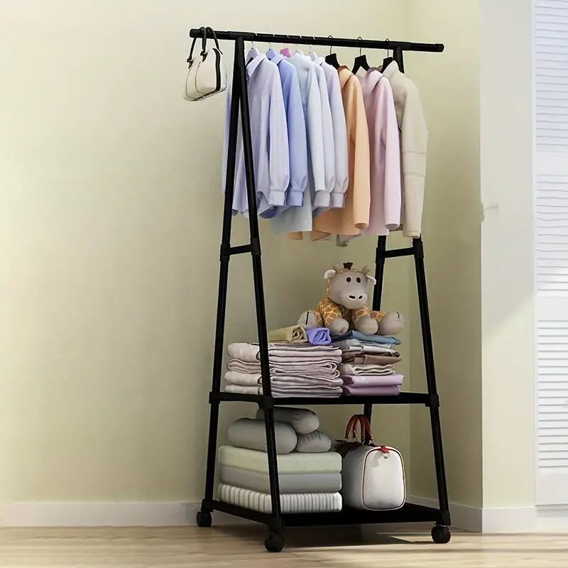 Porte-manteau en métal amovible avec roulettes, étagère de rangement multifonction