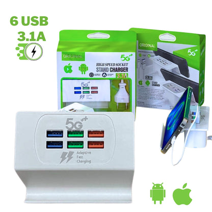 Station De Charge Rapide USB Avec 6 Prises et support Smart-phone - قاعدة شحن سريعة مع 6 مقابس، حامل هاتف - تنزوت