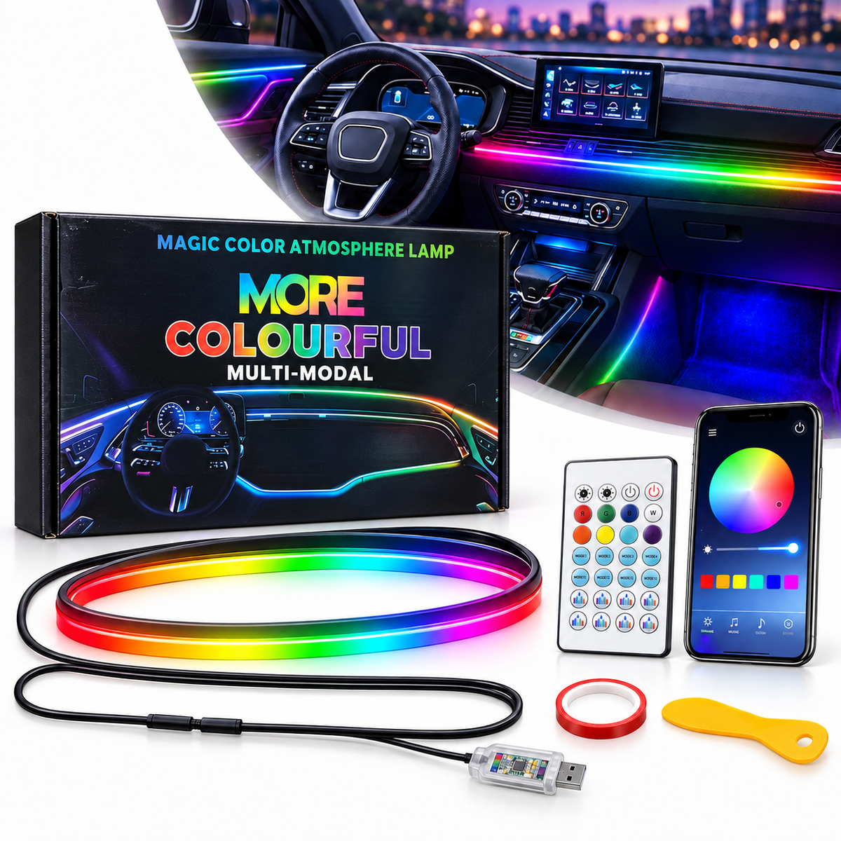 More Colorfull Éclairage d'Ambiance LED Intérieur Voiture RGB et Fibre Optique - إضاءة داخلية للسيارة مع ألياف ضوئية