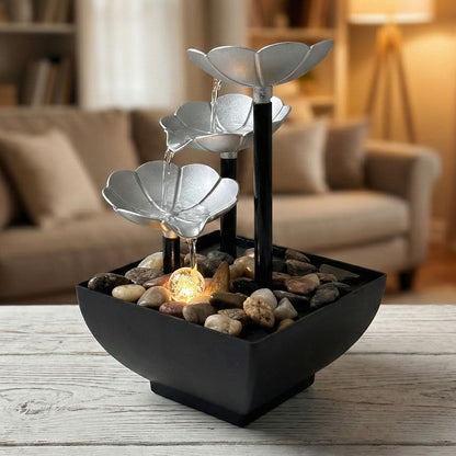 Fontaine décorative en forme de pétales avec lumières LED et pierres – نافورة مياه بعدة طبقات