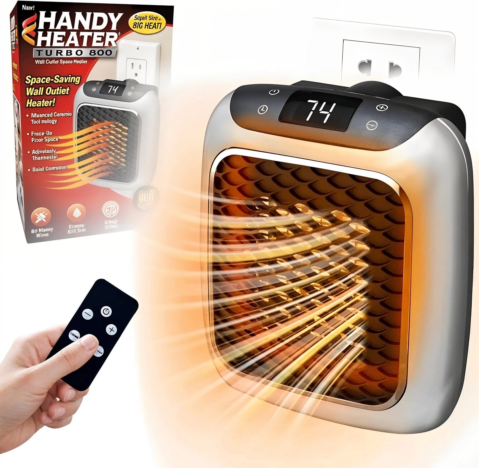 Chauffage soufflant céramique Thermostat réglable Handy Heater Turbo 800W – سخان بمروحة توربو 800 واط مع منظم حرارة قابل للتعديل - تنزوت