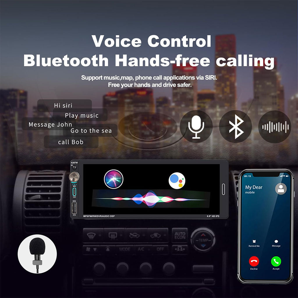 Autoradio 1 DIN avec écran Tactile de 6,9 Pouces Compatible avec Apple CarPlay Wireless/Android Auto - جهاز راديو سيارة