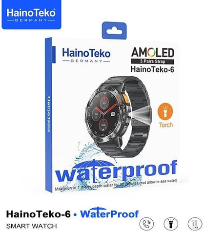 HainoTeko-6 avec écran AMOLED 3 paires de bracelets et lampe torche intégrée - ساعة ذكية أصلية