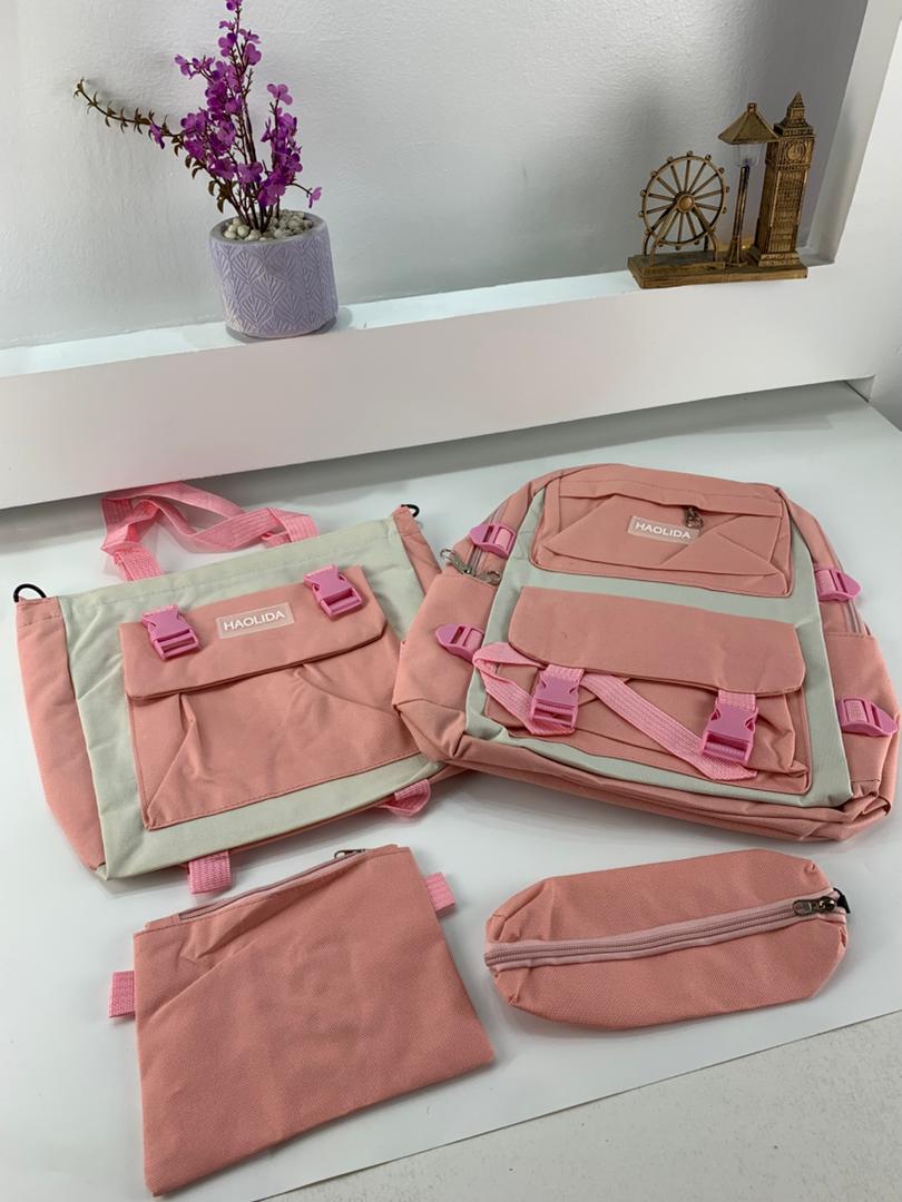 Ensemble de sacs d’école Kawai pour adolescents 4Pcs HAOLIDA V2 Rose – محفظة 4 قطع كاواي وردي