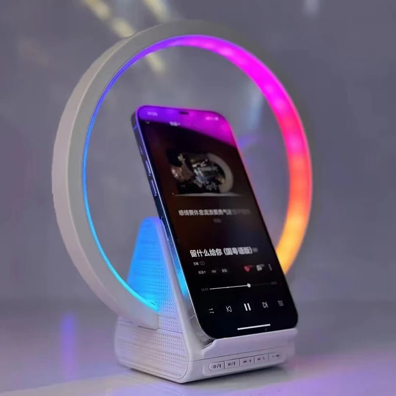 Lampe de chevet avec chargeur sans fil, haut-parleurs Bluetooth rechargeables support de charge rapide, 15W BT-256 - تنزوت