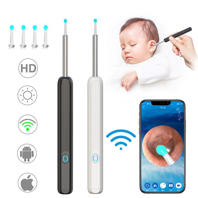 Kit de nettoyage des oreilles sans fil NE3 de تنزوت, avec caméra intégrée et lumière LED pour un nettoyage précis.