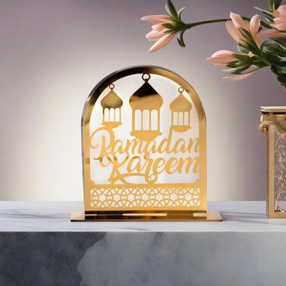 Ornements en acrylique Ramadan Kareem, lanterne étoile de lune dorée, décorations pour la maison زينة رمضان كريم أكريليك، فانوس نجمة القمر الذهبي تنزوت
