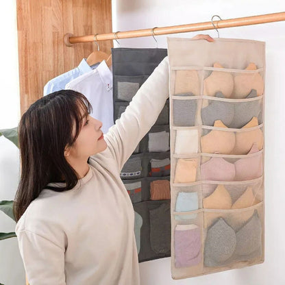 Organisateur de sous-vêtements multi-poches Double face suspendu de chaussettes de soutien-gorge