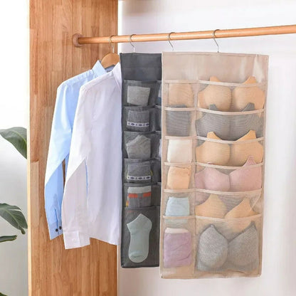 Organisateur de sous-vêtements multi-poches Double face suspendu de chaussettes de soutien-gorge