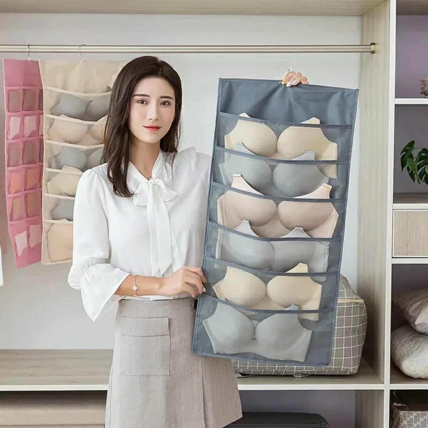 Organisateur de sous-vêtements multi-poches Double face suspendu de chaussettes de soutien-gorge
