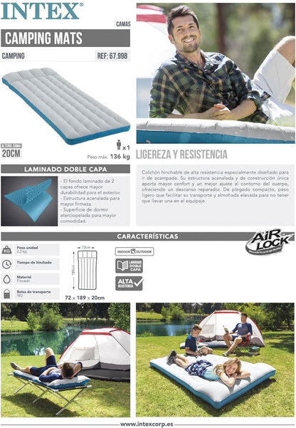 Matelas de Camping Gonflable 72x189x20 cm Intex 67998 – فرشة تخييم