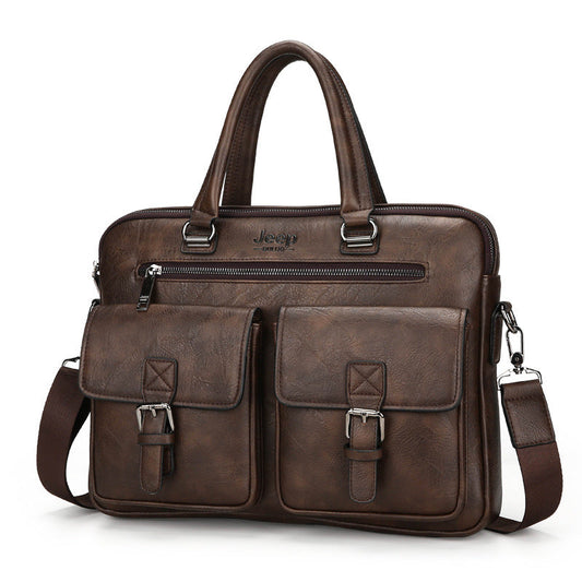 Cartable Homme en Simili Cuir Design Élégant Jeep Marron Foncé – حقيبة جلدية لون بني داكن تنزوت