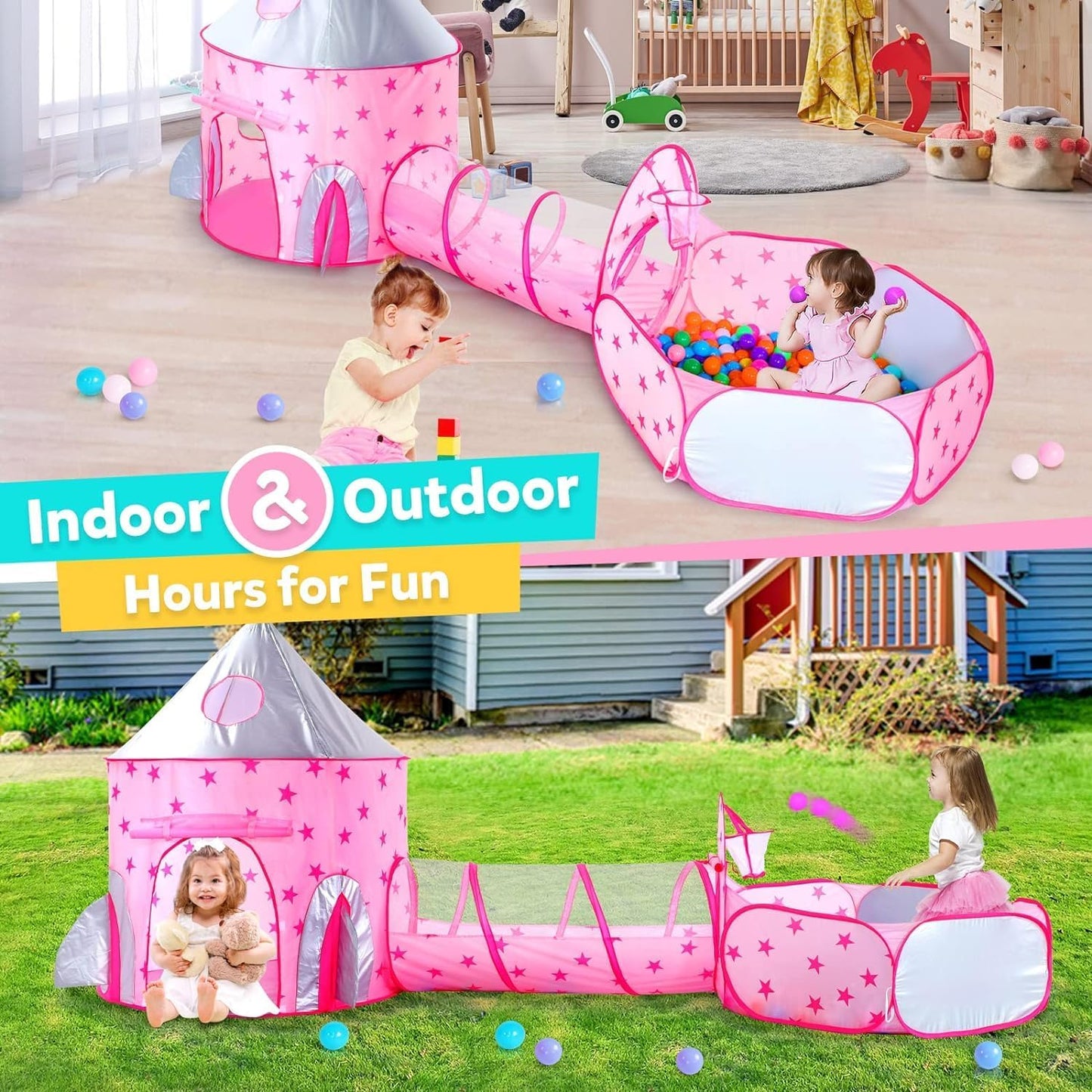 Tente de jeu 3 pièces pour enfants Château et Tunnel avec piscine - خيمة ترفيهية للأطفال