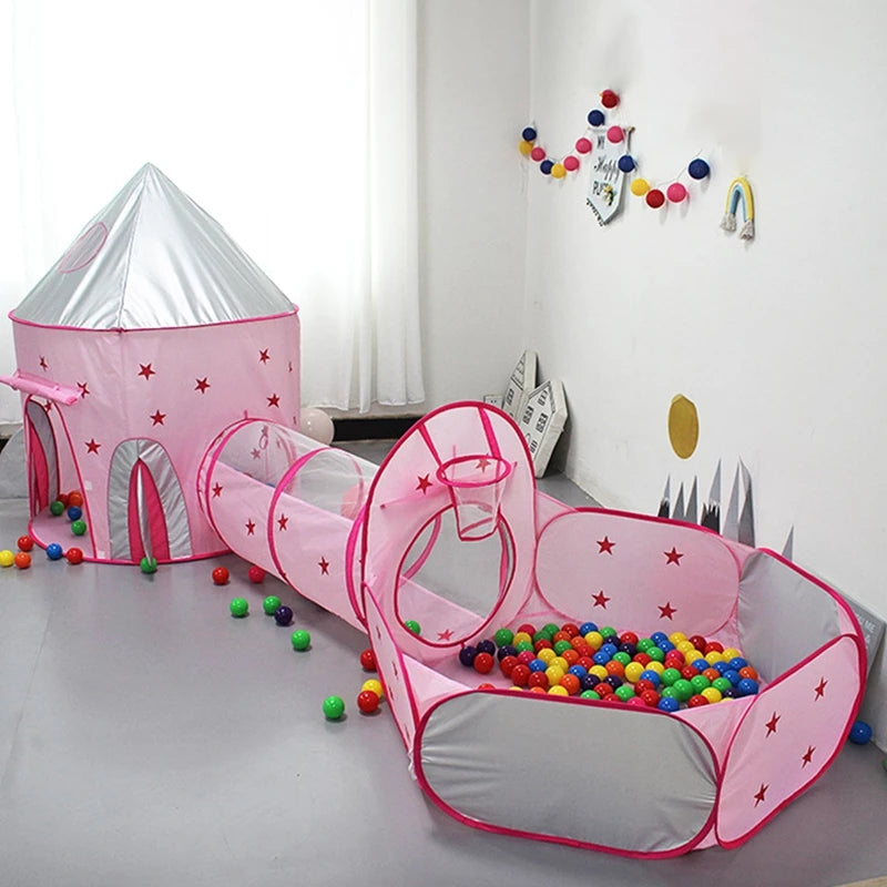 Tente de jeu 3 pièces pour enfants Château et Tunnel avec piscine - خيمة ترفيهية للأطفال