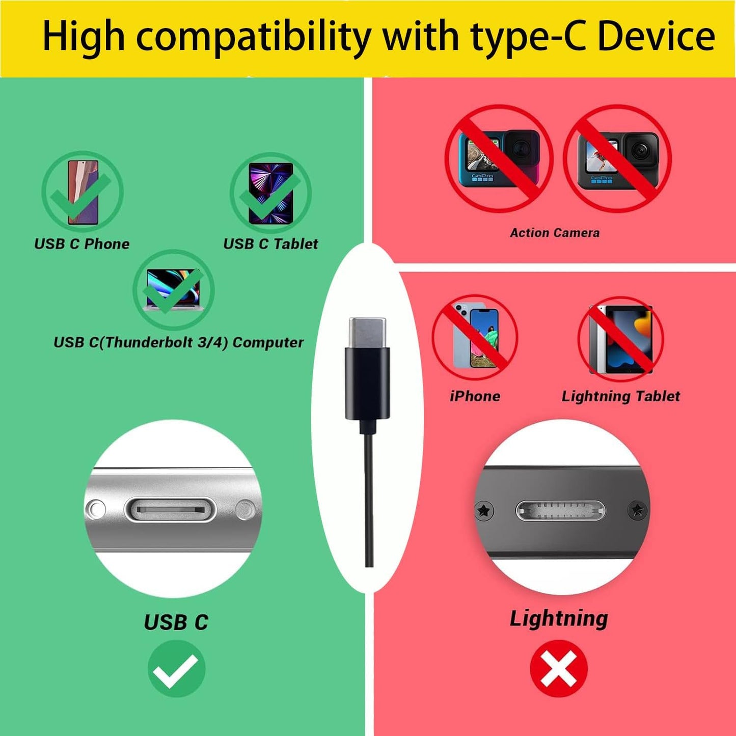 Microphone cravate professionnel USB-C de 2 m à condensateur sphérique - ميكروفون جودة صوت احترافية كابل بطول 2 متر
