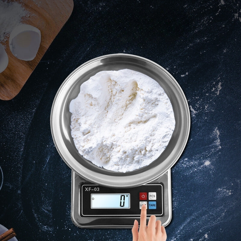 Balance de cuisine haute précision numérique avec bol en acier inoxydable, 5 kg / 1 g avec écran LCD