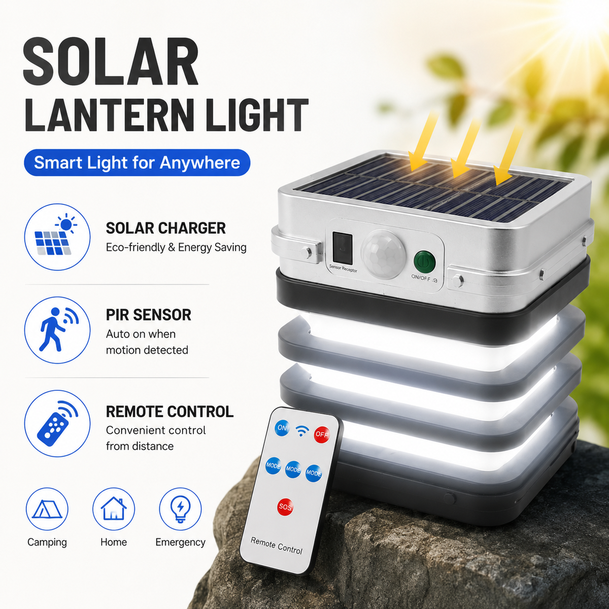 Lampe Applique Murale Solaire Intelligente à LED avec Télécommande - مصباح حائط شمسي ذكي مقاوم للماء