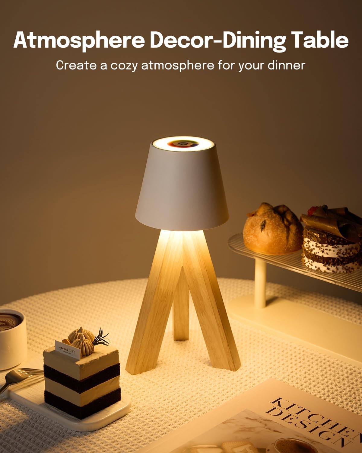 Lampe de Table LED Décorative en Bois, Rechargeable et Tactile — مصباح طاولة خشبي ديكوري قابل للشحن بالتحكم باللمس