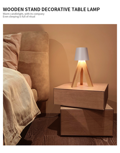 Lampe de Table LED Décorative en Bois, Rechargeable et Tactile — مصباح طاولة خشبي ديكوري قابل للشحن بالتحكم باللمس